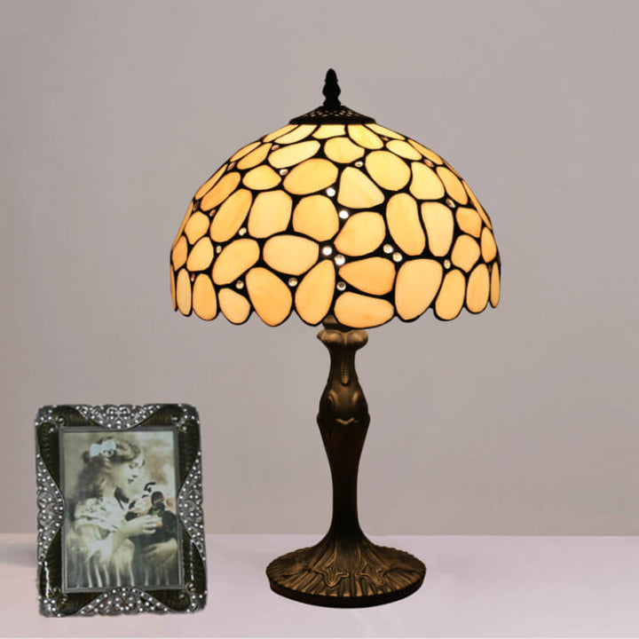 Traditional Tiffany Pebbles Flower Stained Glass Dome 1-Light Table Lamp For Bedroom