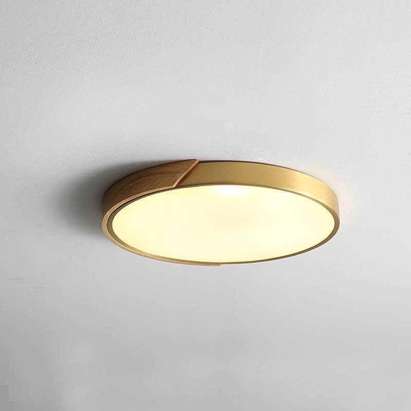 Iluminación empotrada LED redonda moderna de lujo ligero de cobre y madera 