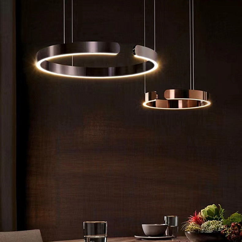 Modern Minimalist Round Stainless Steel LED Pendant Light