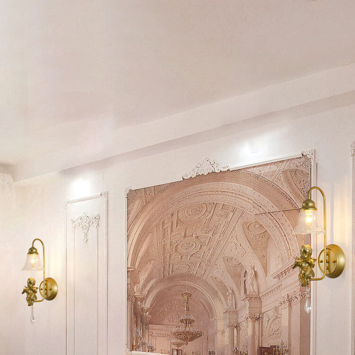 Traditionelle Vintage-Wandleuchte mit 1 Flamme aus Glas und Eisen in Kegelform für Wohnzimmer und Schlafzimmer 