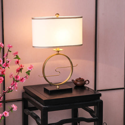 Moderne chinesische 1-flammige Tischlampe aus Messing mit Ringsockel