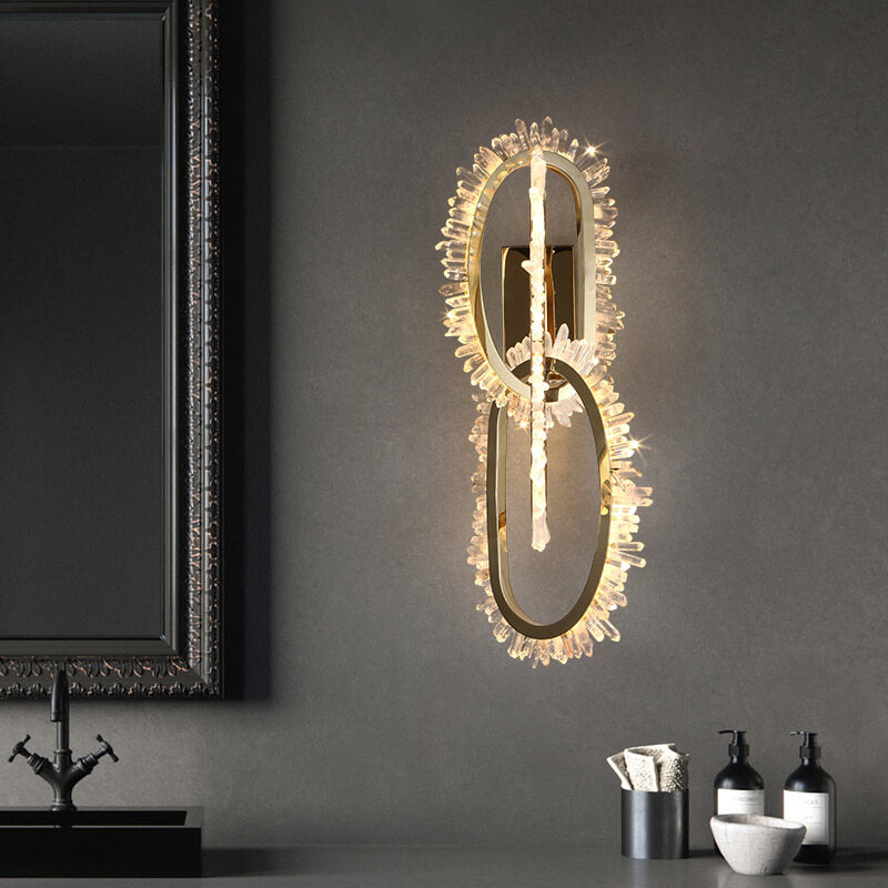 Modern Light Luxury Stainless Steel Crystal Circle LED Wall Sconce Lamp