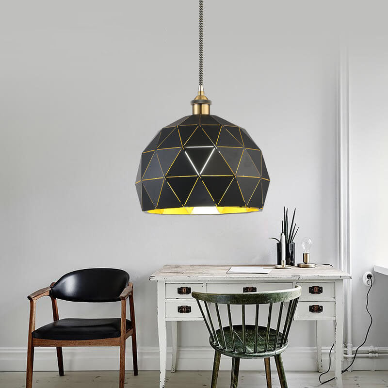 Lámpara Colgante Industrial Simple de Hierro con Cúpula Hueca de Diamante de 1 Luz 