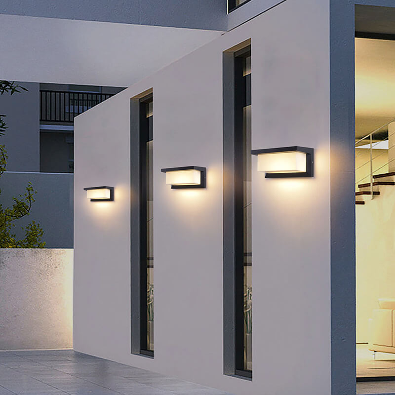 Lámpara Apliqué de Pared Exterior Moderna Minimalista Solar Rectangular PC LED Para Patio Exterior 