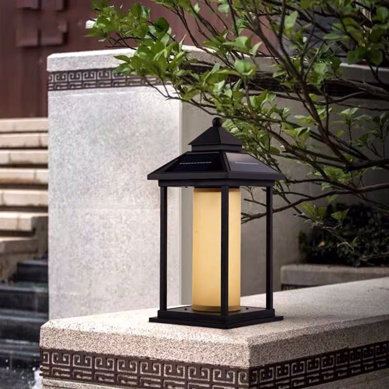 Moderno Minimalista Solar Espiral Cuadrángulo Aluminio Acrílico LED Cabezal de Poste para Patio Exterior 