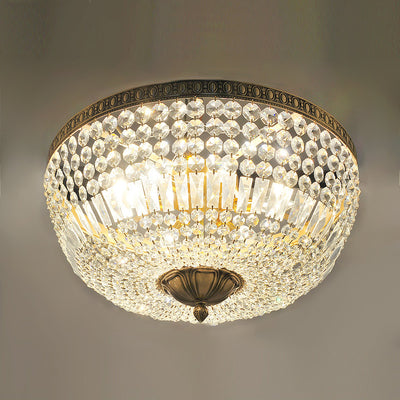 French Vintage Crystal Round 3/5/9 Light Flush Mount Ceiling Light