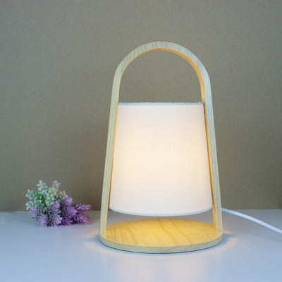 Nordic Creative Solid Wood Fabric Shade Portable Cylinder 1-Light Table Lamp