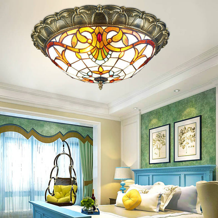 Vintage Buntglas Tiffany Runde LED-Deckenleuchte 