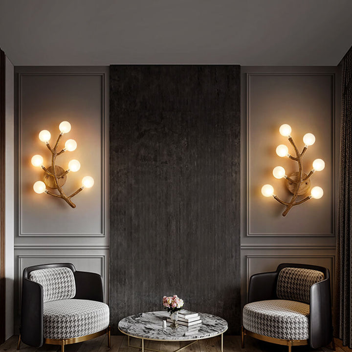 Traditional Vintage Tree Fork Resin Glass 7-Light Wall Sconce Lamp For Bedroom