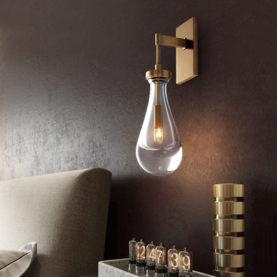 Moderne minimalistische Tropfenform transparente Vollkupfer-Kristall 1-Licht Wandleuchte 