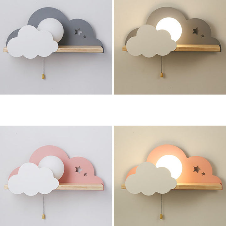 Applique Murale à 1 Lumière en Verre Nuage Macaron Nordique en Bois 