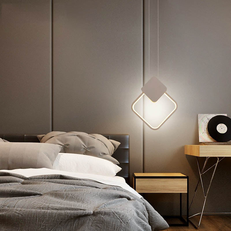 Modern Minimalist Iron Silicone Geometric Round Frame LED Pendant Light for Bedroom