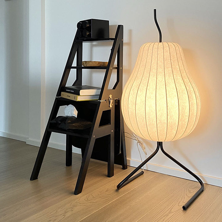 Lámpara de pie de 1 luz de hierro con tela de seda de pera Wabi-sabi japonesa 