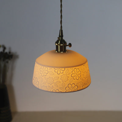 Modern Vintage Brass Ceramic 1-Light Pendant Light