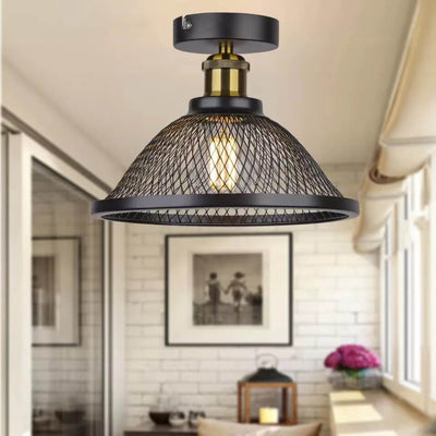 Vintage Industrial Iron Mesh Cone 1-Light Semi-Flush Mount Deckenleuchte