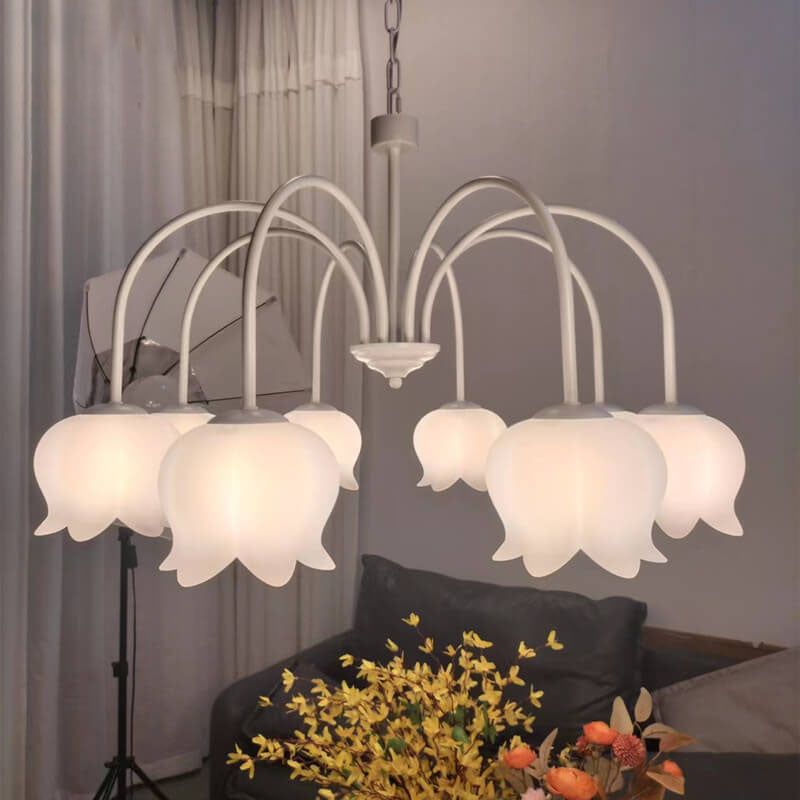 French Cream White Bellflower Acrylic 5/6/8 Light Chandelier