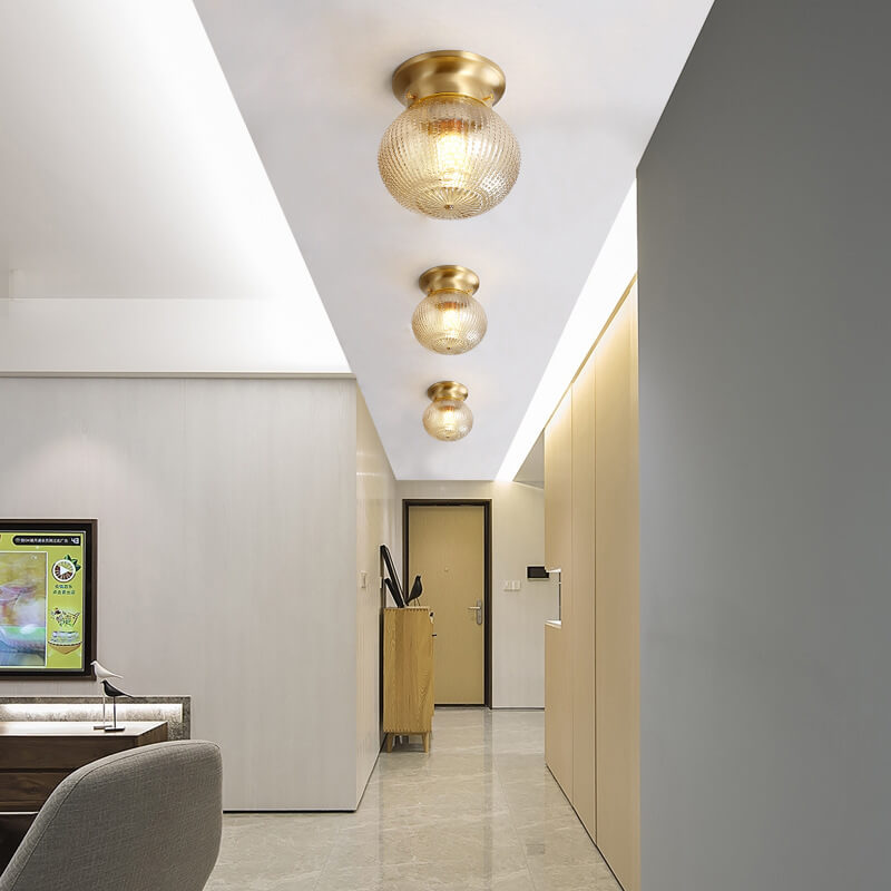 Moderne minimalistische Ananasstreifen Kupferglas 1-Licht Semi-Flush Mount Deckenleuchte 