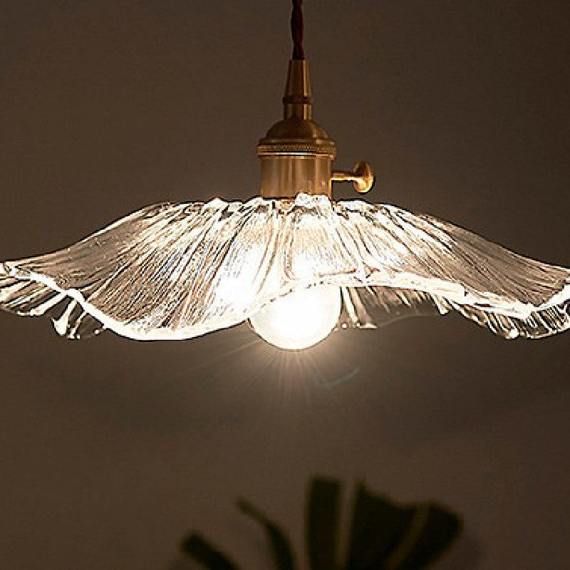 Traditionelle Vintage Messing Lotusblatt Glasschirm 1-Licht Pendelleuchte für Wohnzimmer 