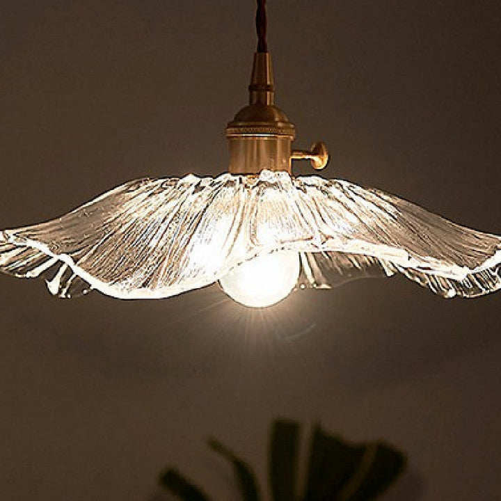 Traditionelle Vintage Messing Lotusblatt Glasschirm 1-Licht Pendelleuchte für Wohnzimmer 