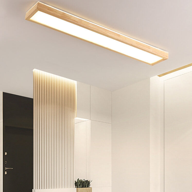 Japanese Minimalist Log Rectangular Walnut LED Flush Mount Ceiling Light