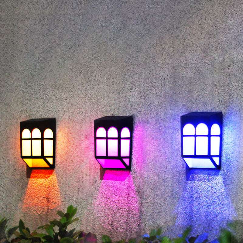 Solar Outdoor Fence Square RGB Color LED Fence Wall Sconce Lamp