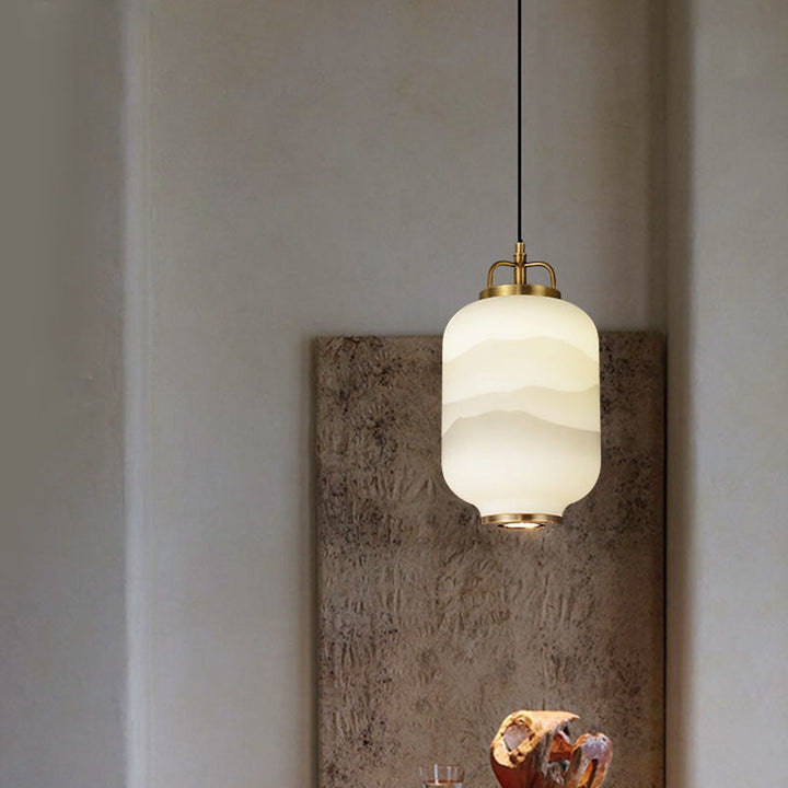 Traditionelle chinesische Laterne Messing Glas LED Pendelleuchte für Wohnzimmer 
