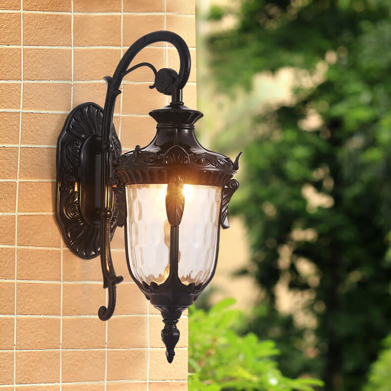 Farol europeo de lujo para exteriores impermeable con aplique de pared de 1 luz 