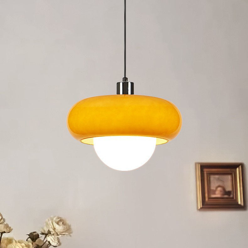 Contemporary Scandinavian Iron Semi-circular Glass Shade 1-Light Pendant Light For Living Room