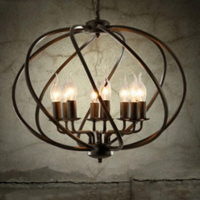 Retro Industrial Iron Candle Design 8-Light Chandelier