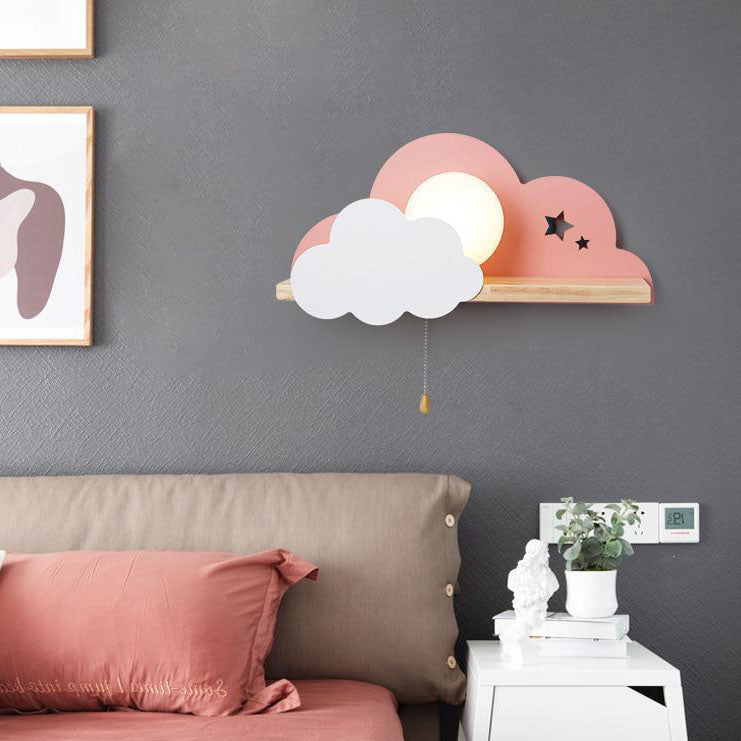 Applique Murale à 1 Lumière en Verre Nuage Macaron Nordique en Bois 