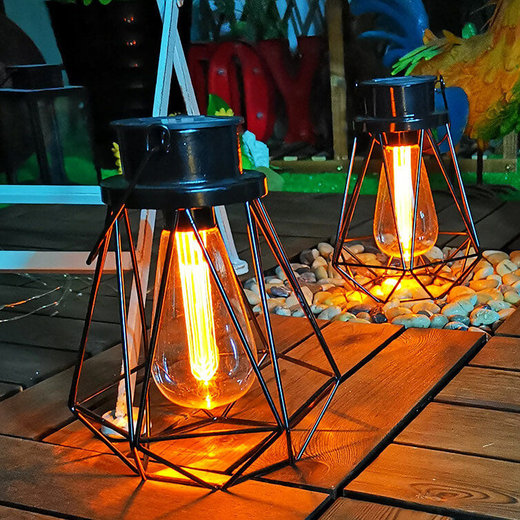 ソーラー レトロ アイアン ランタン ジオメトリー LED 装飾 アウトドア ランドスケープ ライト 