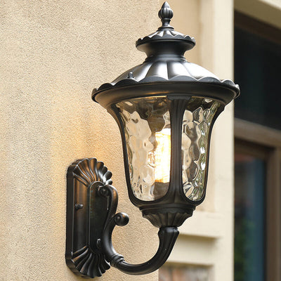 European Retro Waterproof Stone Pattern Glass Lampshade 1-Light Outdoor Wall Sconce Lamp