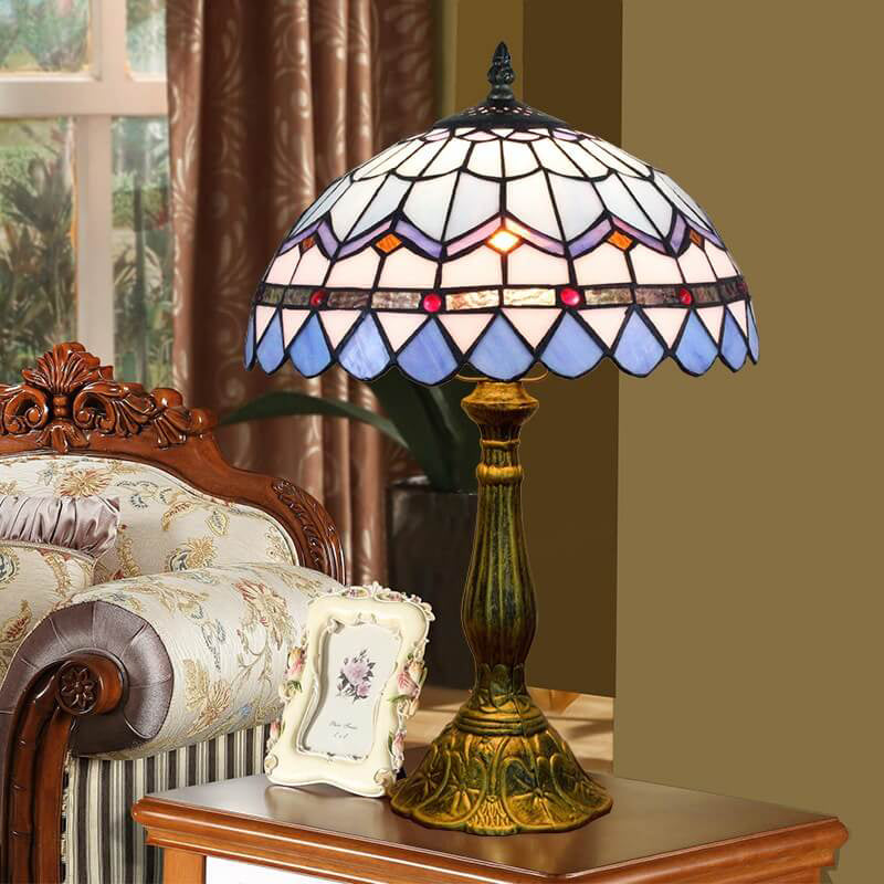 Vintage Stained Glass Tiffany Classic Design 1-Light Table Lamp