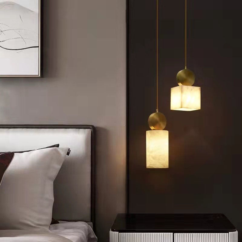 Moderne Luxus geometrische Würfel Marmor Schatten Messing 1-Licht Pendelleuchte für Wohnzimmer 