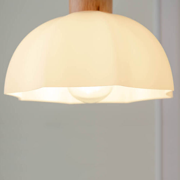 Modern Walnut Vintage Glass Shade 1-Light Pendant Light