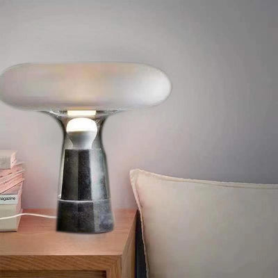 Modern Simplicity Round Glass Shade Marble Base 1-Light Table Lamp For Study
