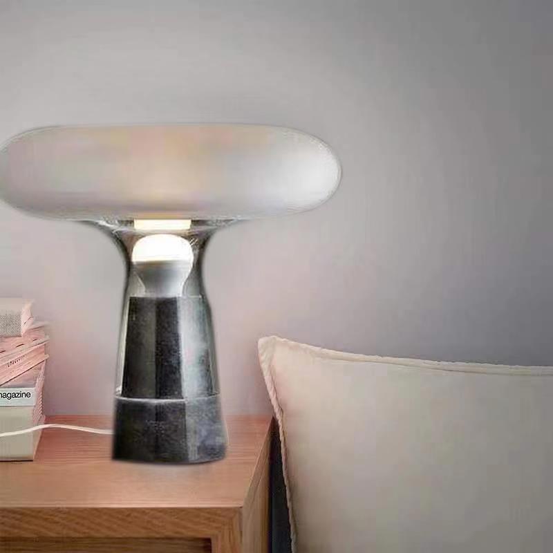Modern Simplicity Round Glass Shade Marble Base 1-Light Table Lamp For Study
