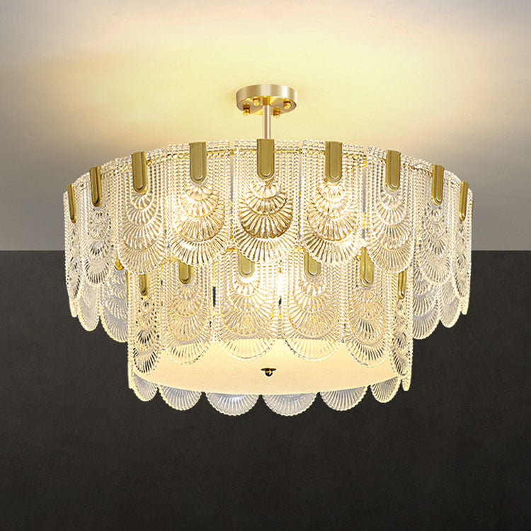 Lustre Moderne Rond en Verre à Double Couche de Luxe avec 6/9 Lumières pour Salon 