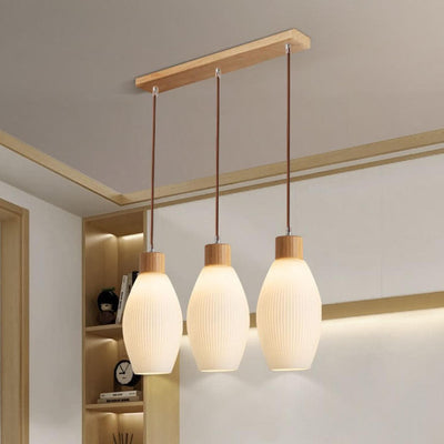 Nordic Textured Glass Solid Wood 3-Light Linear Island Light Chandelier