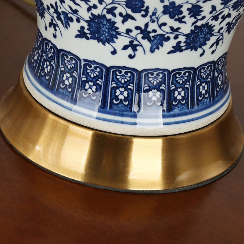 Traditional Chinese Vase Base Trapezoidal Ceramic Fabric 1-Light Table Lamp For Bedroom