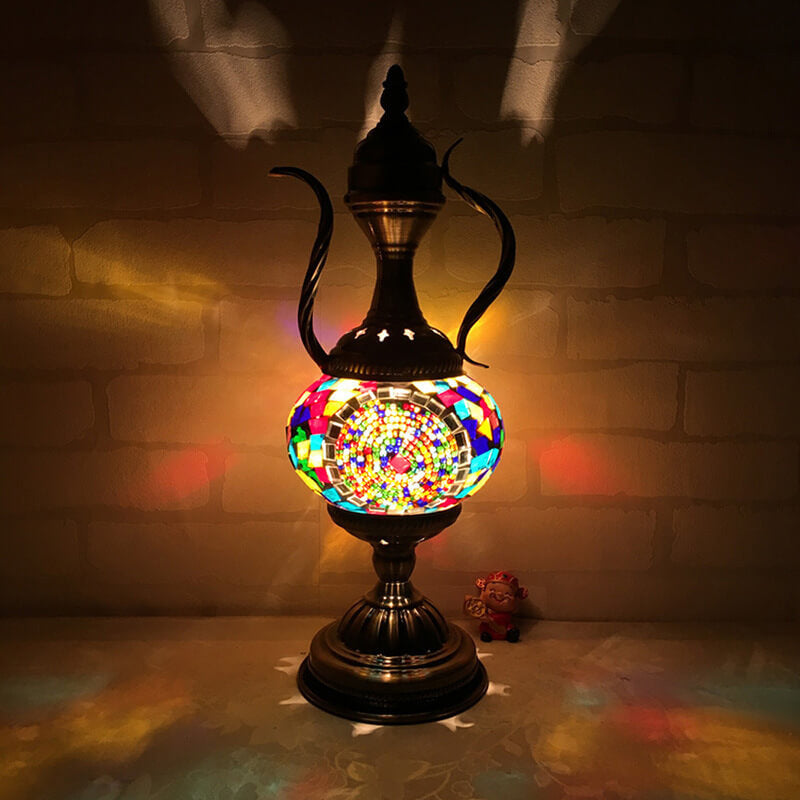 Diseño de cafetera de vidrio vintage turca hecha a mano, lámpara de mesa de 1 luz 