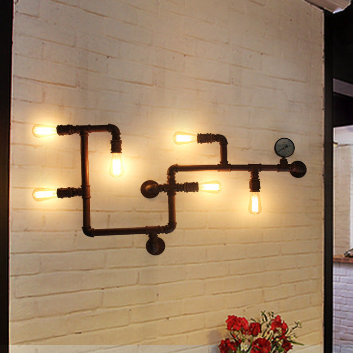 Contemporary Industrial Iron Water Pipe 6-Light Wall Sconce Lamp For Living Room