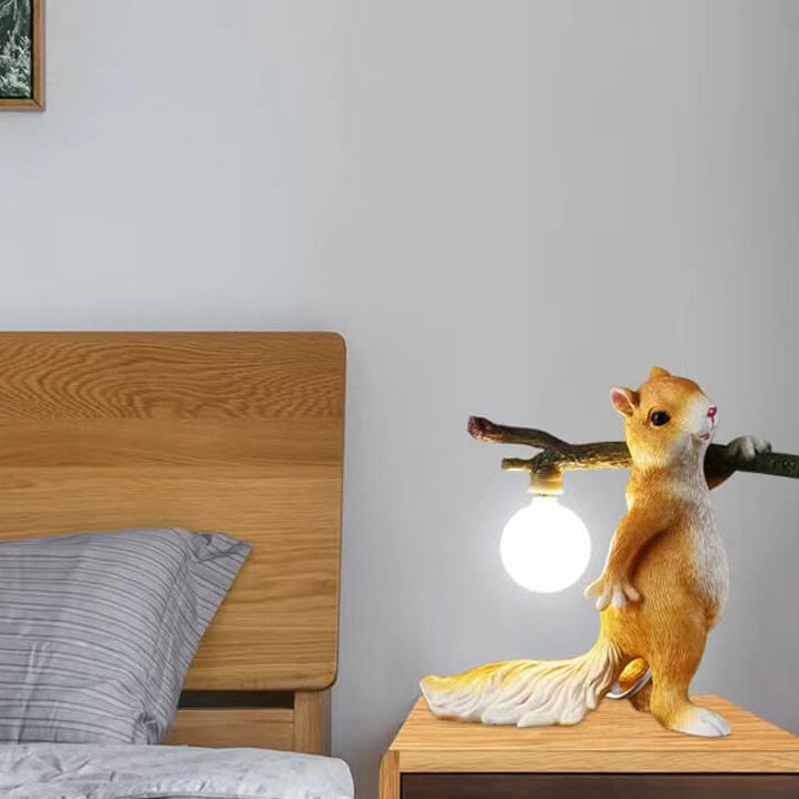 Contemporary Creative Resin Squirrel Moon Glass 1-Light Table Lamp For Bedroom