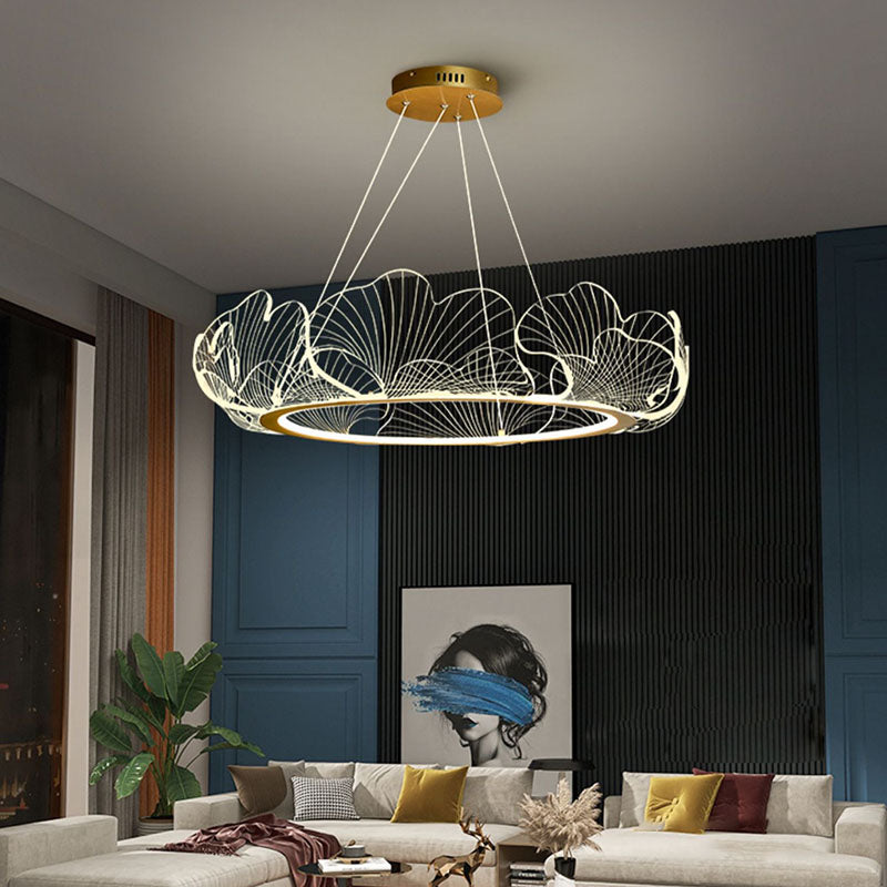 Zeitgenössische kreative Ginkgo-Blatt-Eisen-Acryl-LED-Pendelleuchte für Wohnzimmer 