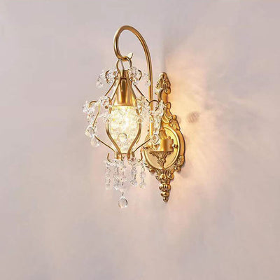 European Vintage Light Luxury Crystal Iron 1-Light Wall Sconce Lamp