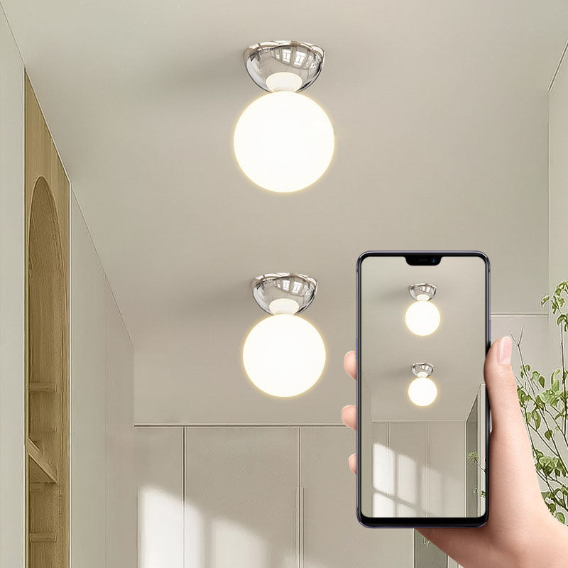 Lámpara de techo semiempotrada de 1 luz con pantalla de vidrio esférica de hierro escandinavo contemporáneo para pasillo 