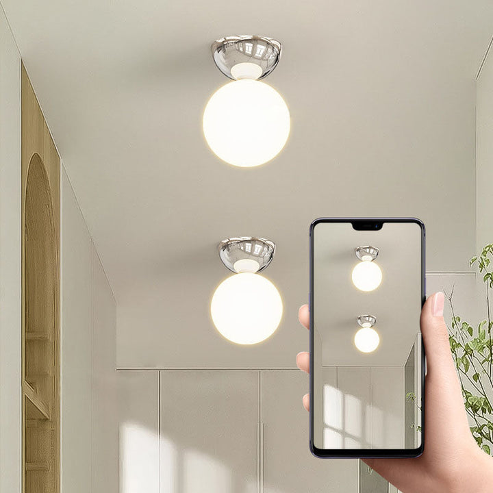 Lámpara de techo semiempotrada de 1 luz con pantalla de vidrio esférica de hierro escandinavo contemporáneo para pasillo 