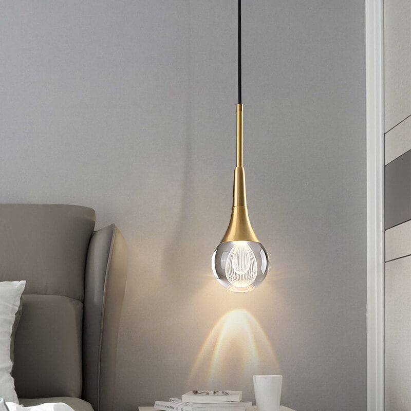 Modern Luxury Glass Teardrop Brass LED Pendant Light