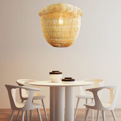Japanese Rattan Weaving Globe Basket 1-Light Pendant Light