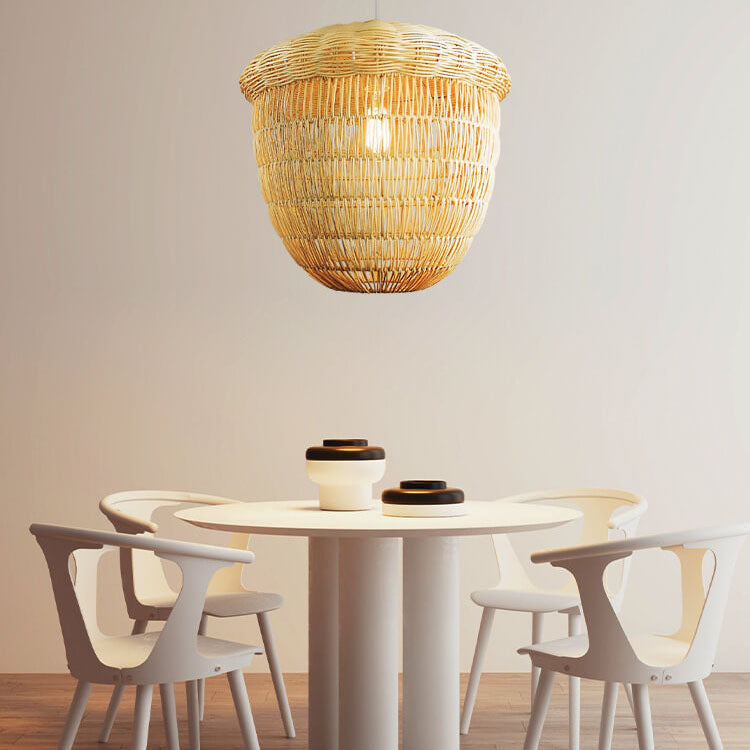 Japanese Rattan Weaving Globe Basket 1-Light Pendant Light